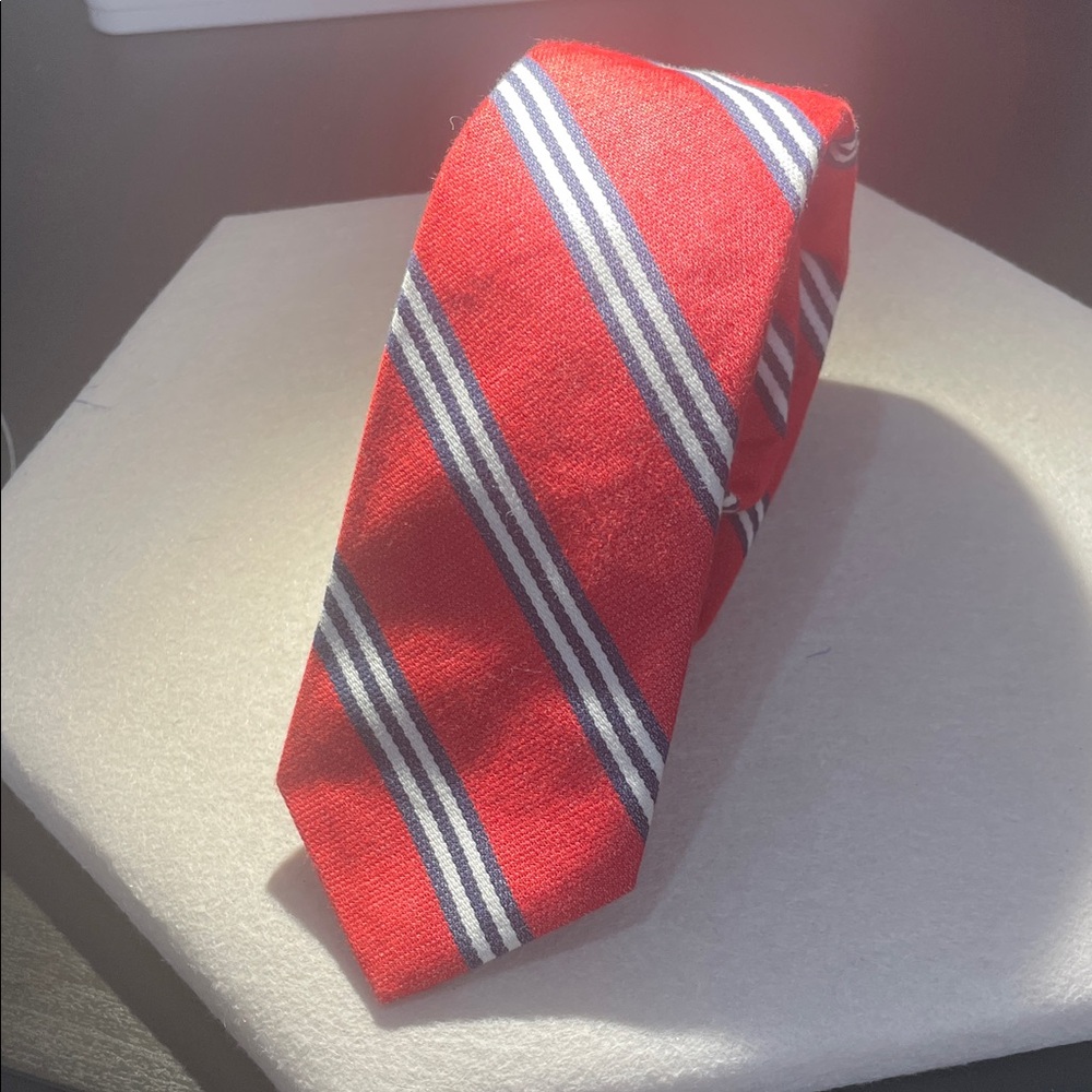 J. Crew Red Tie with Navy and White Stripes